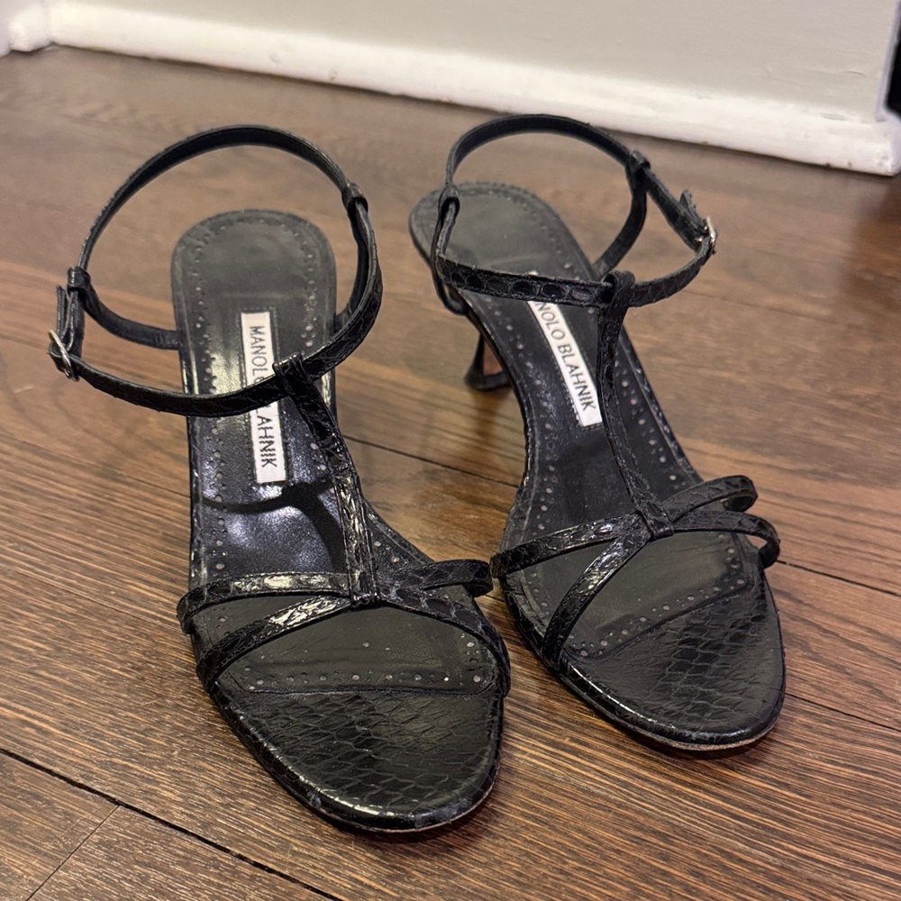 Manolo Blahnik Black Strappy Heels